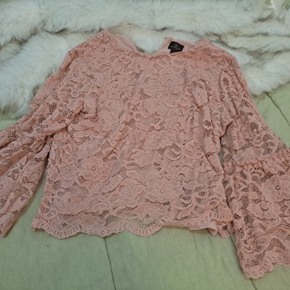 Dusty pink top with bell sleeves
